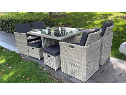 Elegante diningset 9-delig lichtgrijs wicker