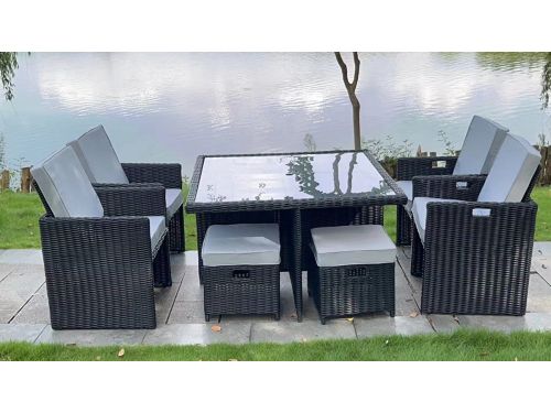 Elegante diningset 9-delig zwart wicker