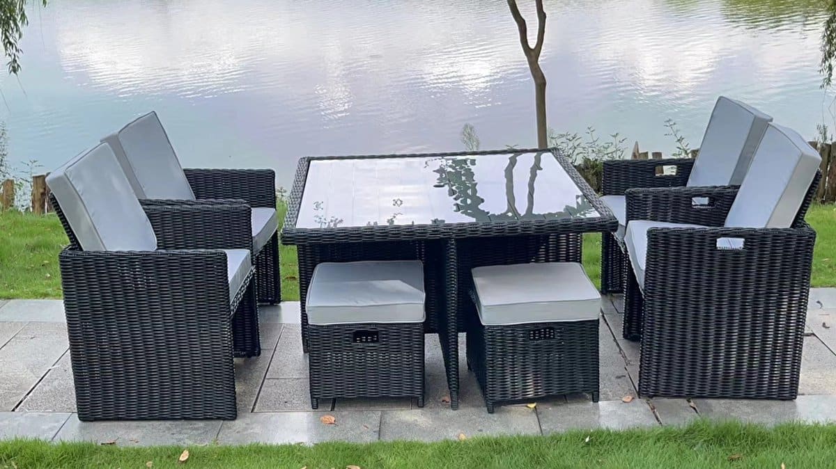 elegante diningset 9 delig zwart wicker