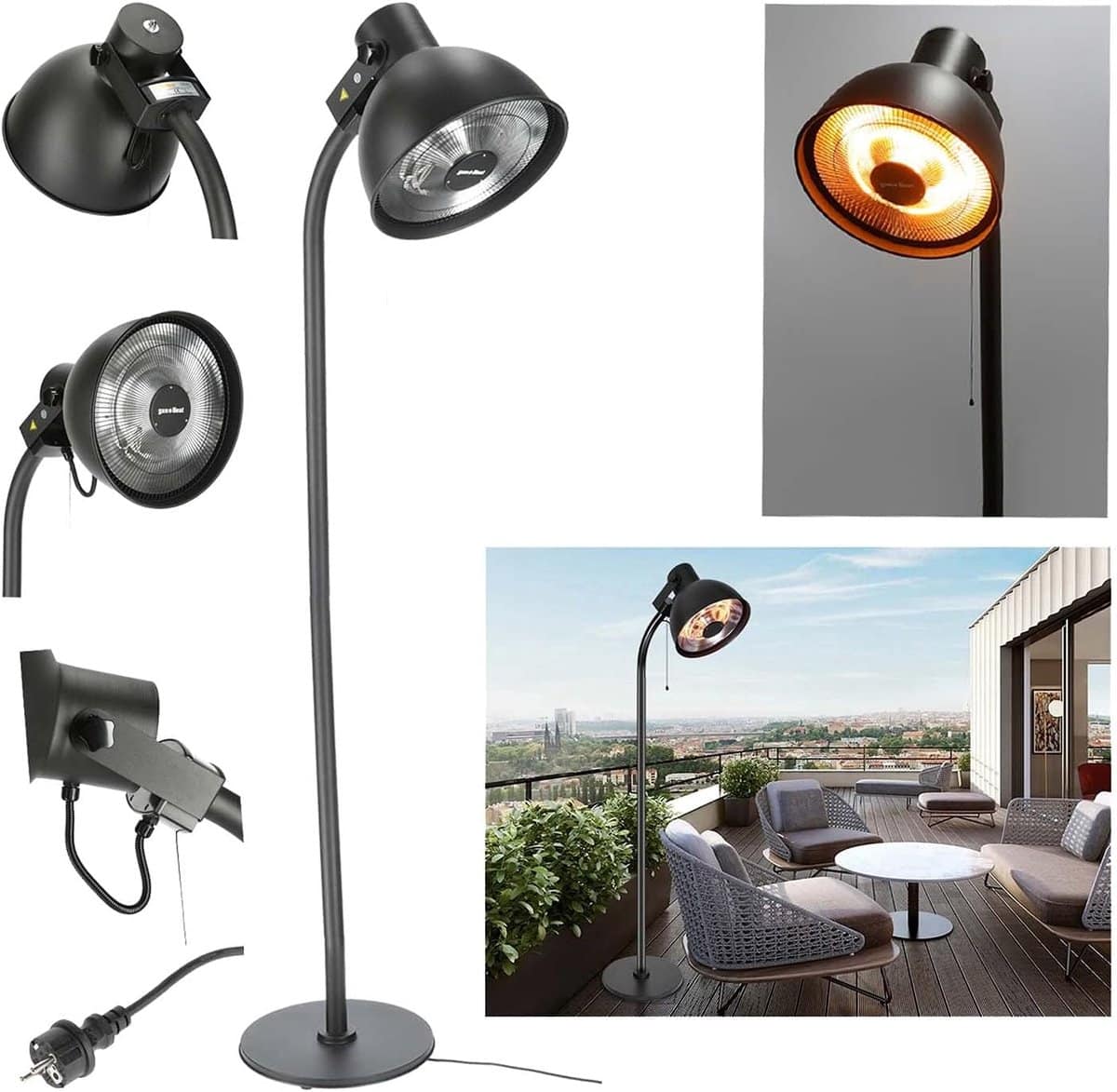 elektrische terrasverwarmer met 3 warmtestanden 2000w halogeen warmtestraler voor