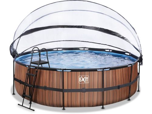 EXIT Wood zwembad - 488 x 122 cm - met zandfilterpomp, trap en overkapping