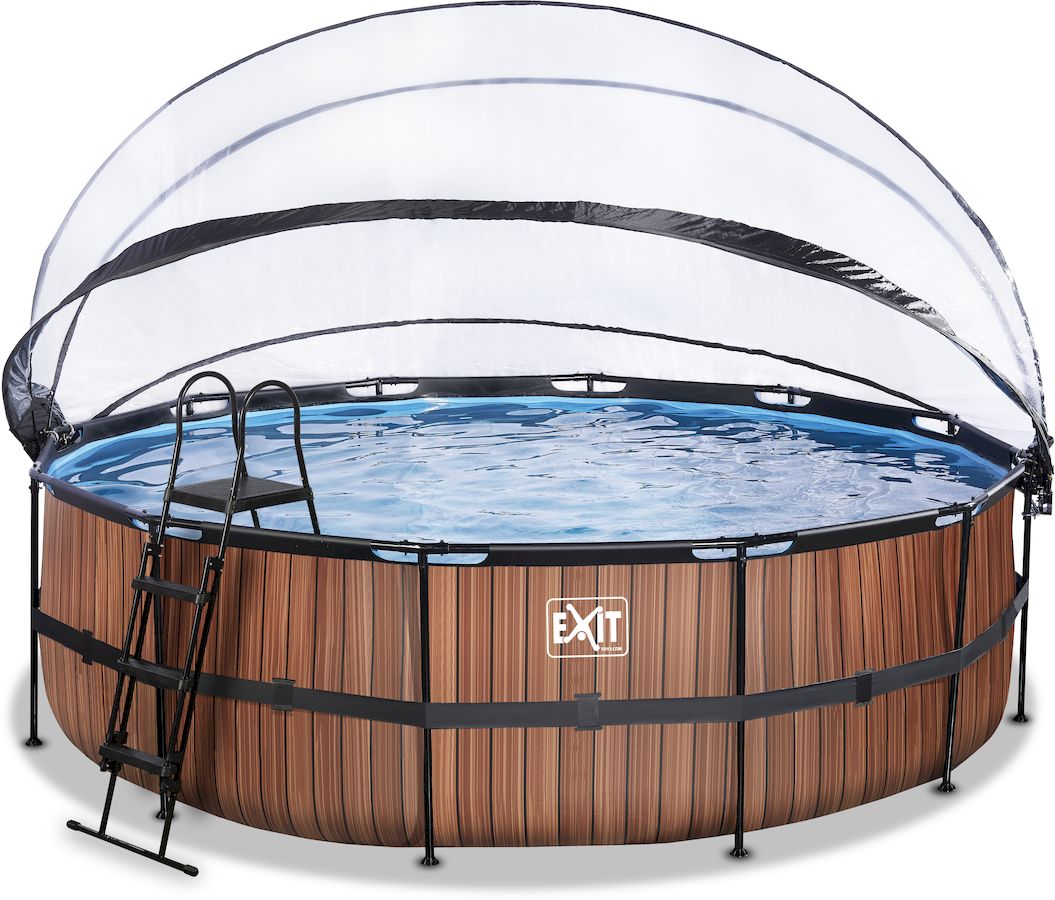 exit wood zwembad 488 x 122 cm met zandfilterpomp, trap en overkapping