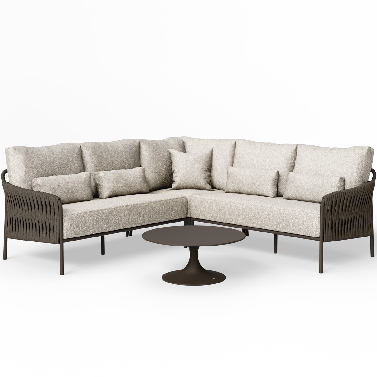 fiavè hoek loungeset 4 delig bronze | clouded rope | pebble desert bouclé suns