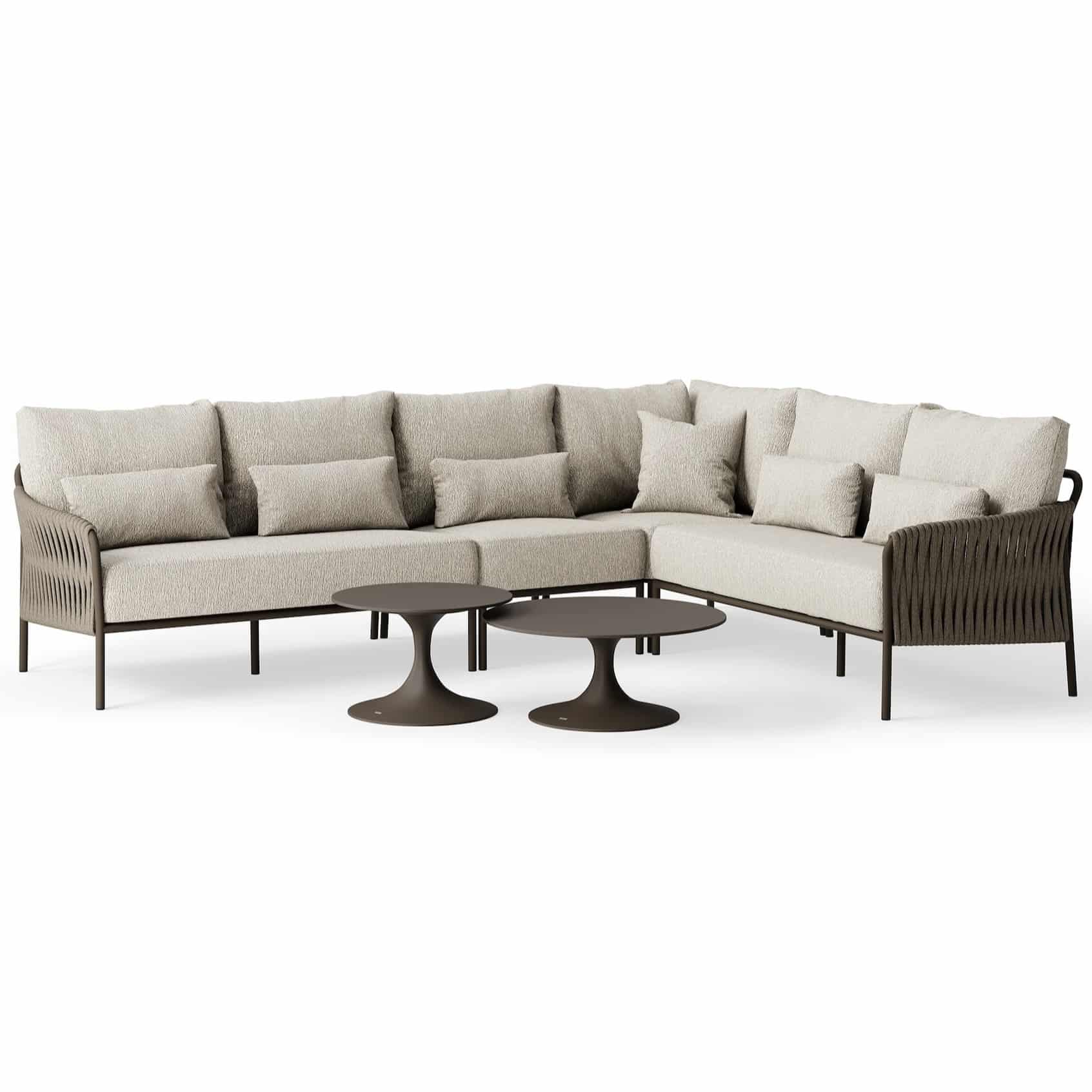 fiavè hoek loungeset 6 delig bronze | clouded rope | pebble desert bouclé suns