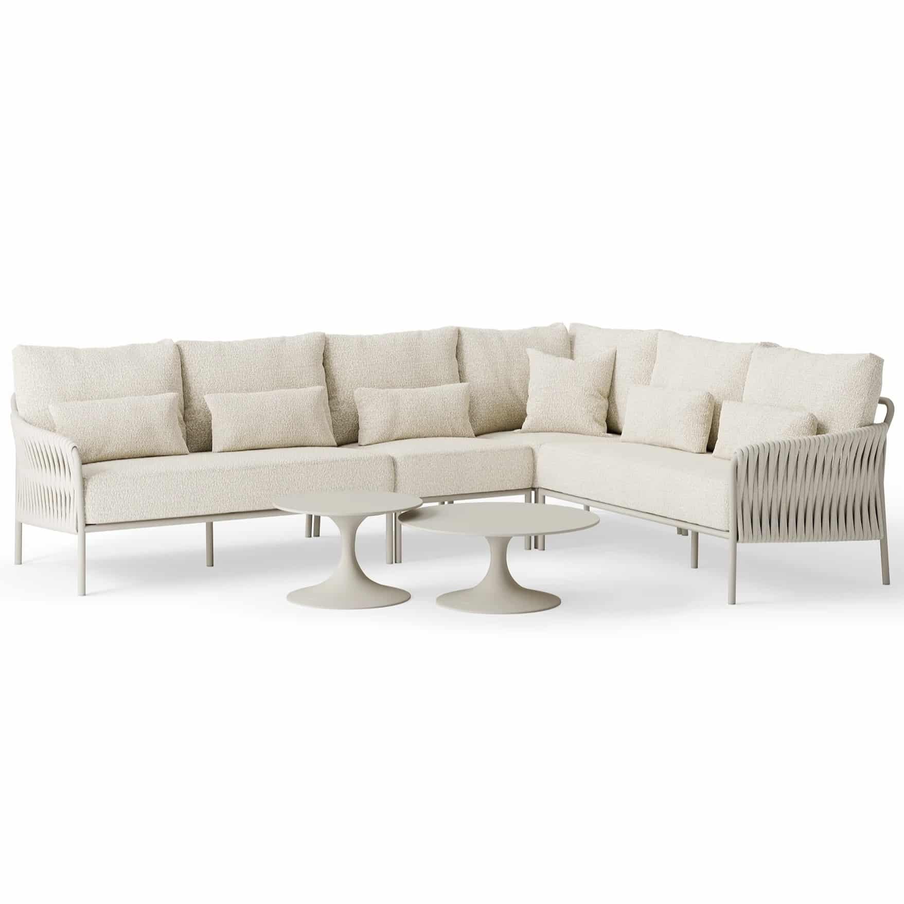 fiavè hoek loungeset 6 delig camel sand | misty rope | beachy bouclé suns