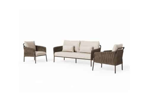 Fiave stoel bank loungeset 3 delig bronze clouded rope SUNS