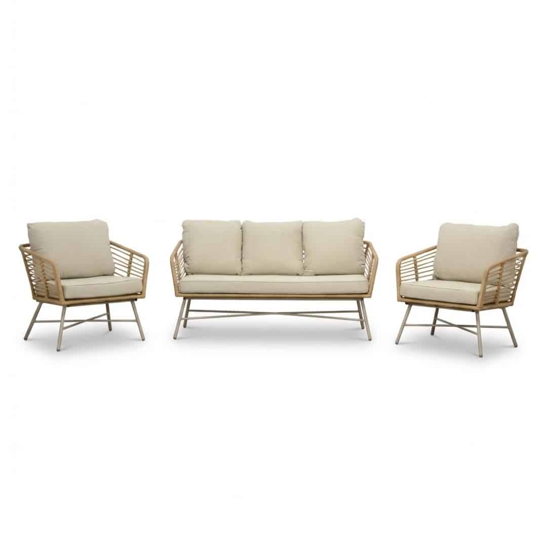 flow stoel bank loungeset 5 personen | wicker + aluminium | bamboo beige | 3 delig