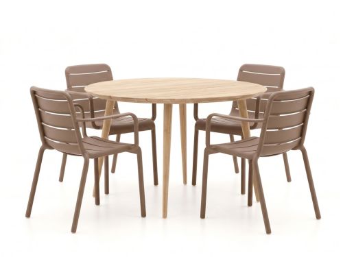 Forza Narni/ROUGH-K ø 115cm dining tuinset 5-delig stapelbaar - Laagste prijsgarantie!
