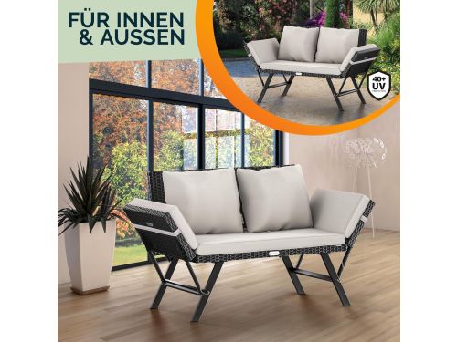 Furnitureland RelaxRattan 3-Persoons Verstelbare Tuinbank & Ligbed 176x56x81 cm met