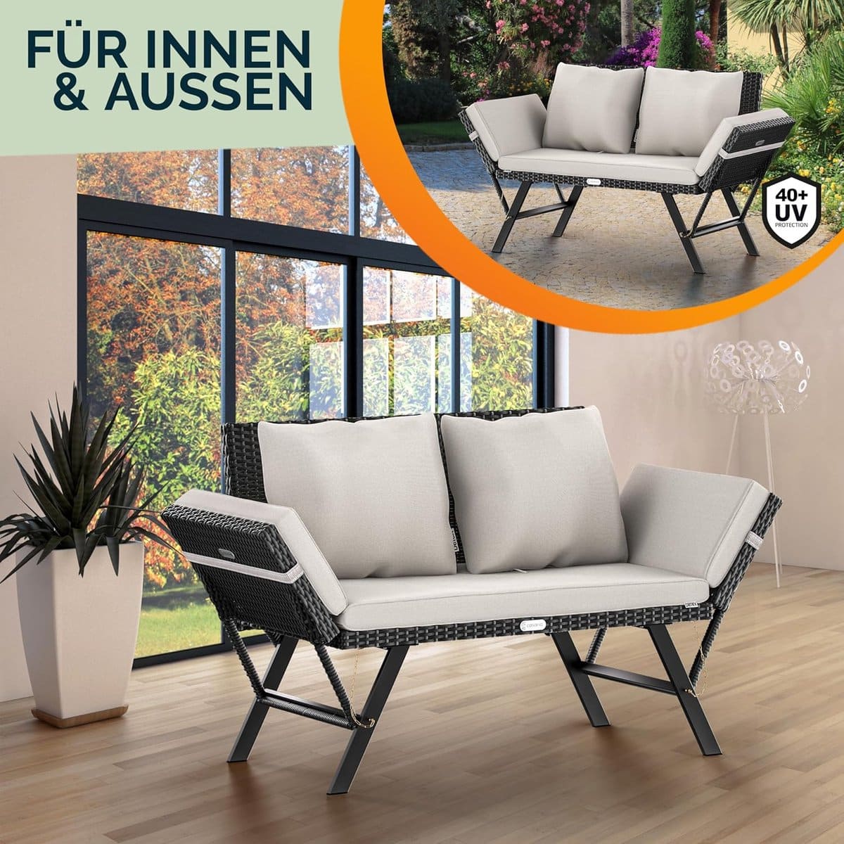 furnitureland relaxrattan 3 persoons verstelbare tuinbank & ligbed 176x56x81 cm met