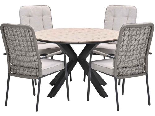 Garden Impressions Aleria tuinset 5-delig taupe - Tulli tuintafel Ø122x75