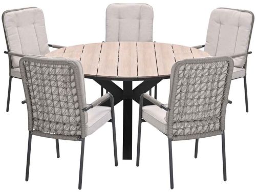 Garden Impressions Aleria tuinset 6-delig taupe - Tulli tuintafel Ø148x75