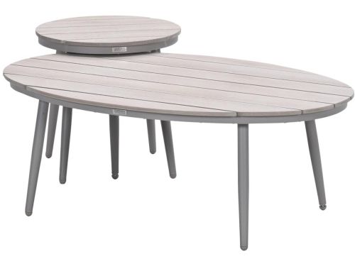 Garden Impressions Lucas bijzettafels taupe - teak look - Ø50x48