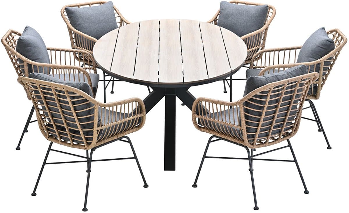 garden impressions lucas tuinset 7 delig bruin tulli tuintafel 220×115
