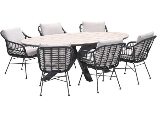 Garden Impressions Lucas tuinset zwart 7-delig - Tulli tuintafel 220x115