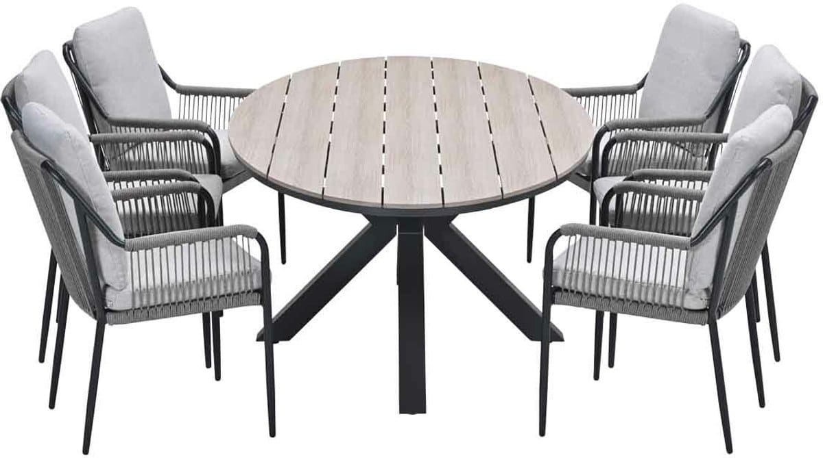 garden impressions stevie tuinset 7 delig taupe tulli tuintafel 220x115xh75