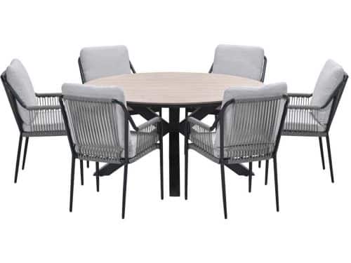 Garden Impressions Stevie tuinset 7-delig taupe - Tulli tuintafel Ø148x75