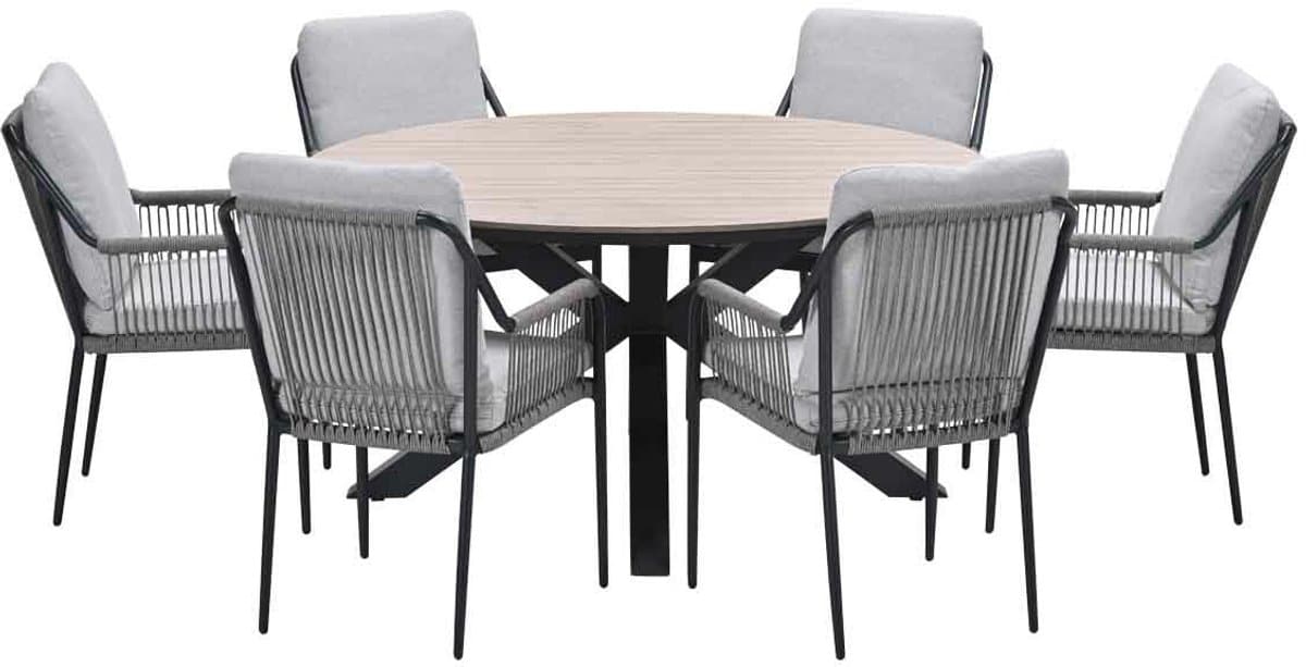 garden impressions stevie tuinset 7 delig taupe tulli tuintafel Ø148×75