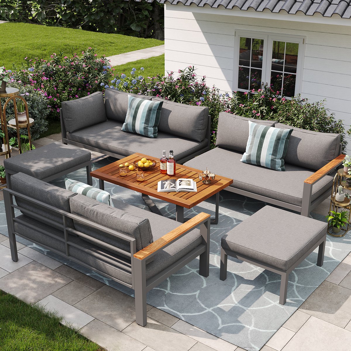 gartenlounge set voor 7 8 personen complete tuinset met 3 dubbele