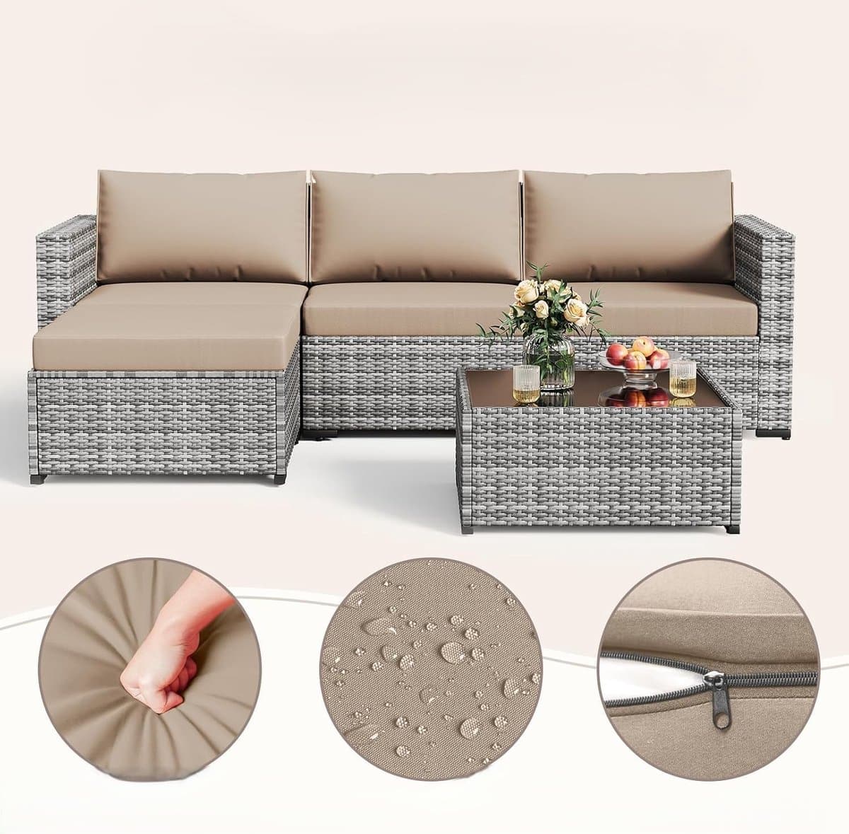 gartenmöbel set polyrattan lounge 5 delig modulair met 3