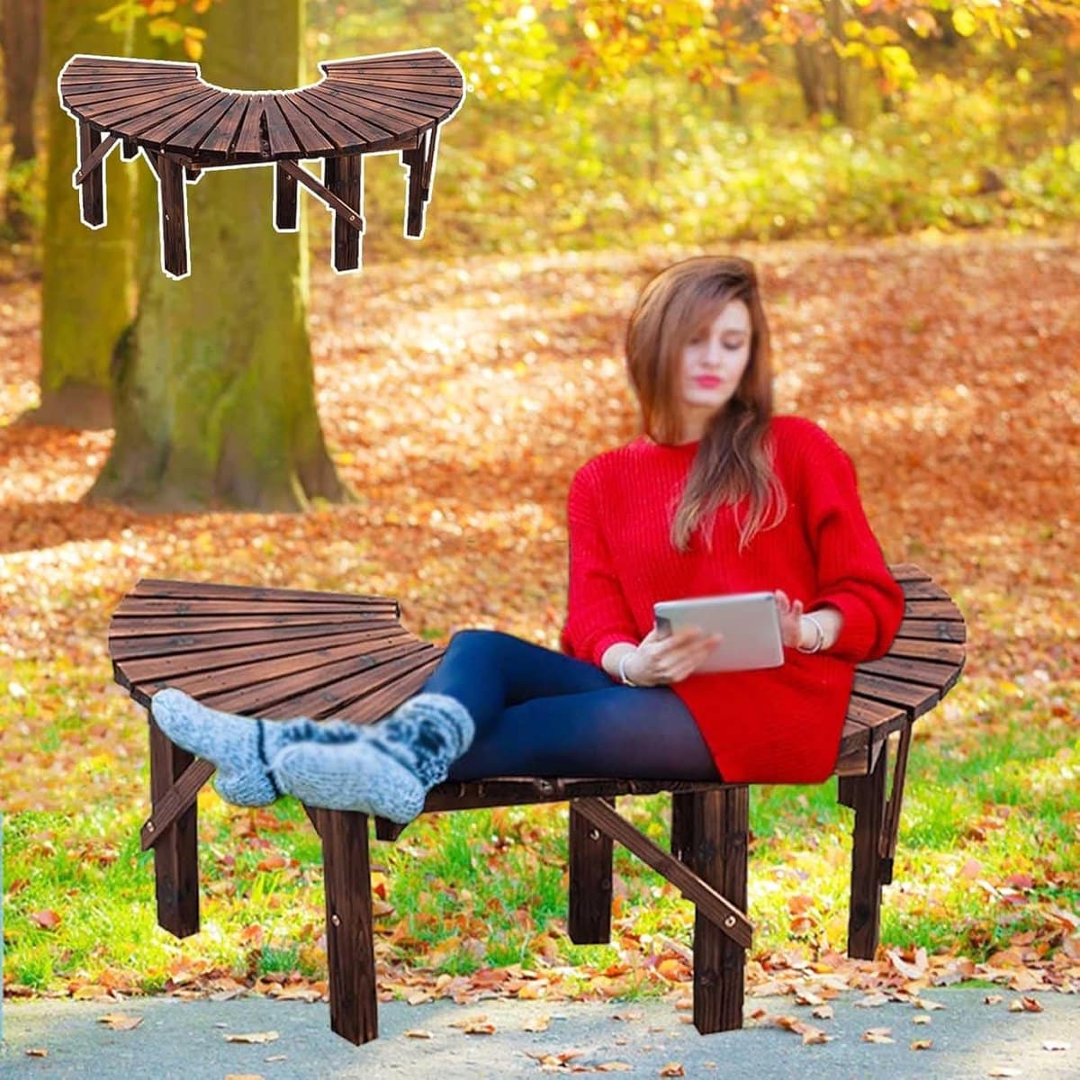 gebogen boombank parkbank halve cirkel buiten zitten