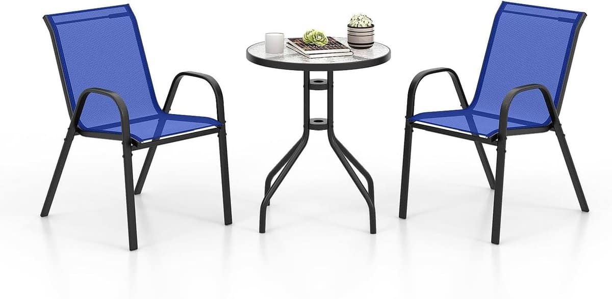 goplus bistroset, 3 delig, Ø 60 cm, bistrotafel met 2 stoelen