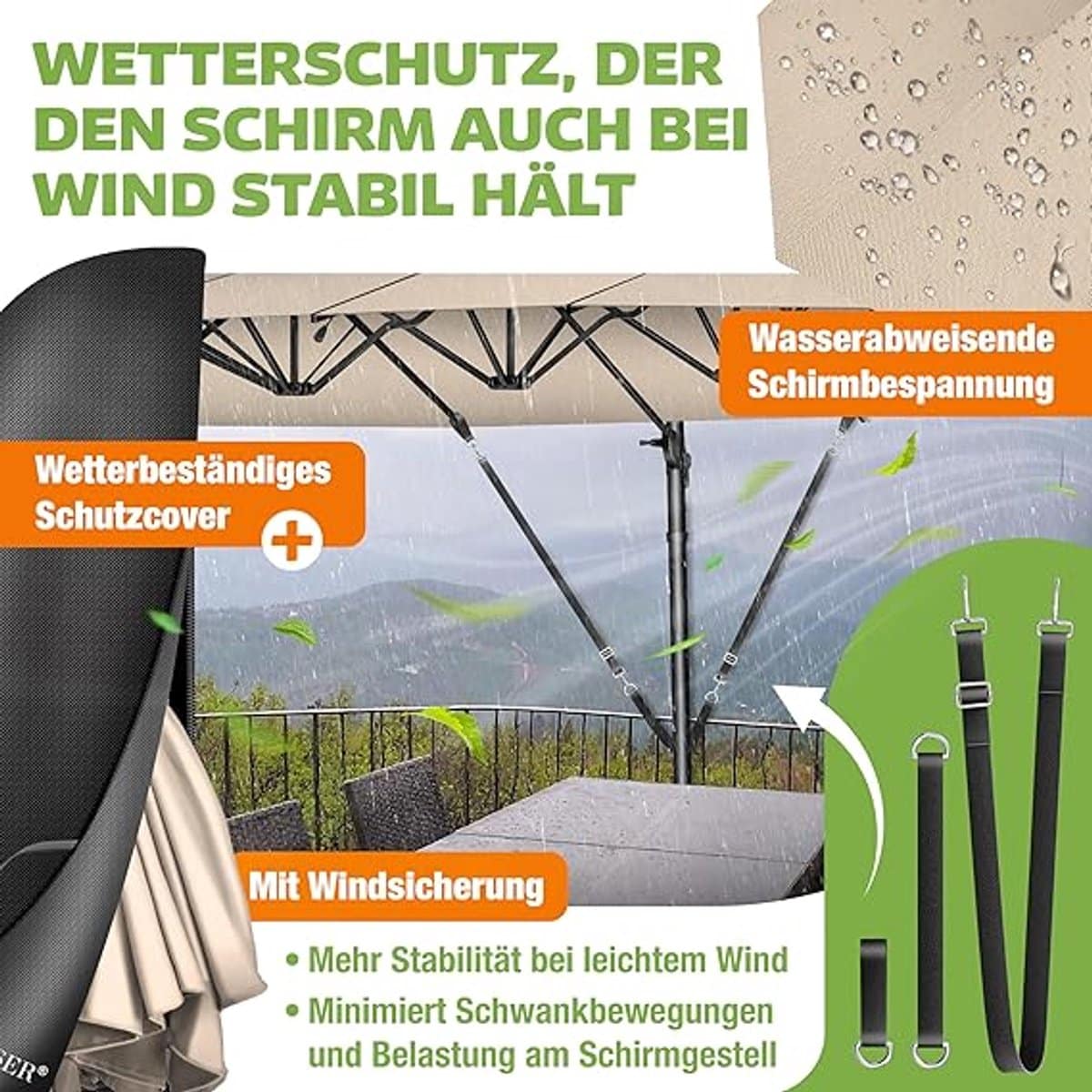 grand panoramic xxl dubbele zweefparasol 460 x 270 cm met 360°