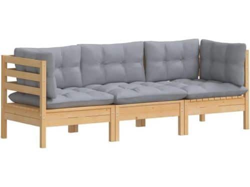 Grijze Loungebank 3-zits Bank Massief Grenenhout voor Buiten