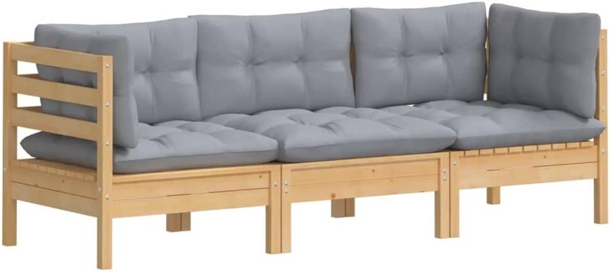 grijze loungebank 3 zits bank massief grenenhout voor buiten