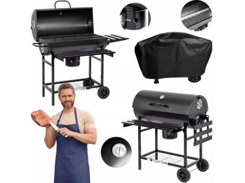 Grote Houtskool BBQ "Vat" 70x35cm met Deksel & Thermometer