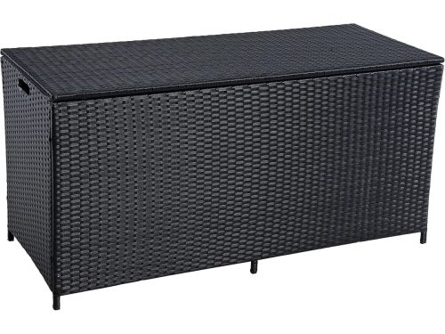 Grote Polyrotan Opbergbox voor Tuinkussens en Speelgoed - Zwart