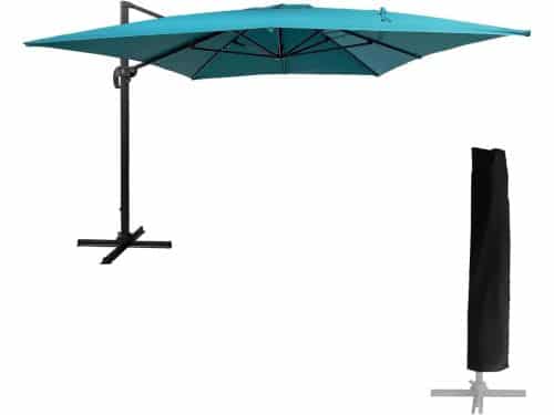 Grote Rechthoekige Zweefparasol 3x4m Blauw 360° Draaibaar en Kantelbaar