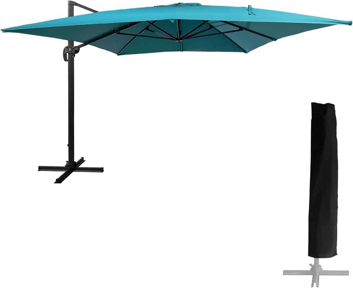 grote rechthoekige zweefparasol 3x4m blauw 360° draaibaar en kantelbaar