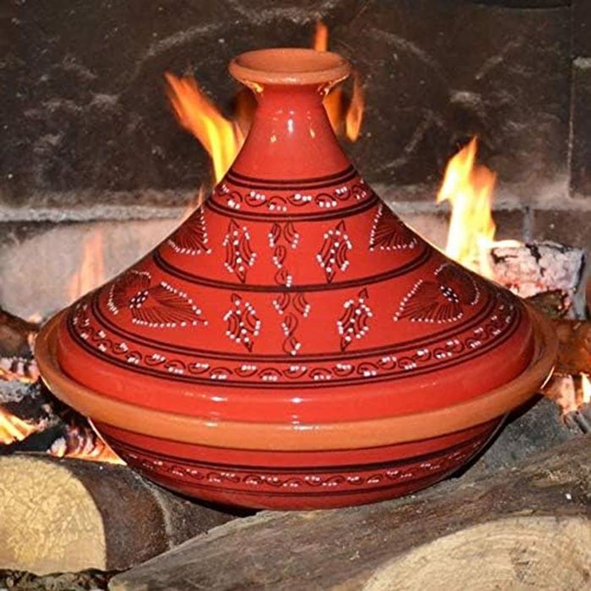 grote rode tajine van keramiek voor oven, gas en bbq