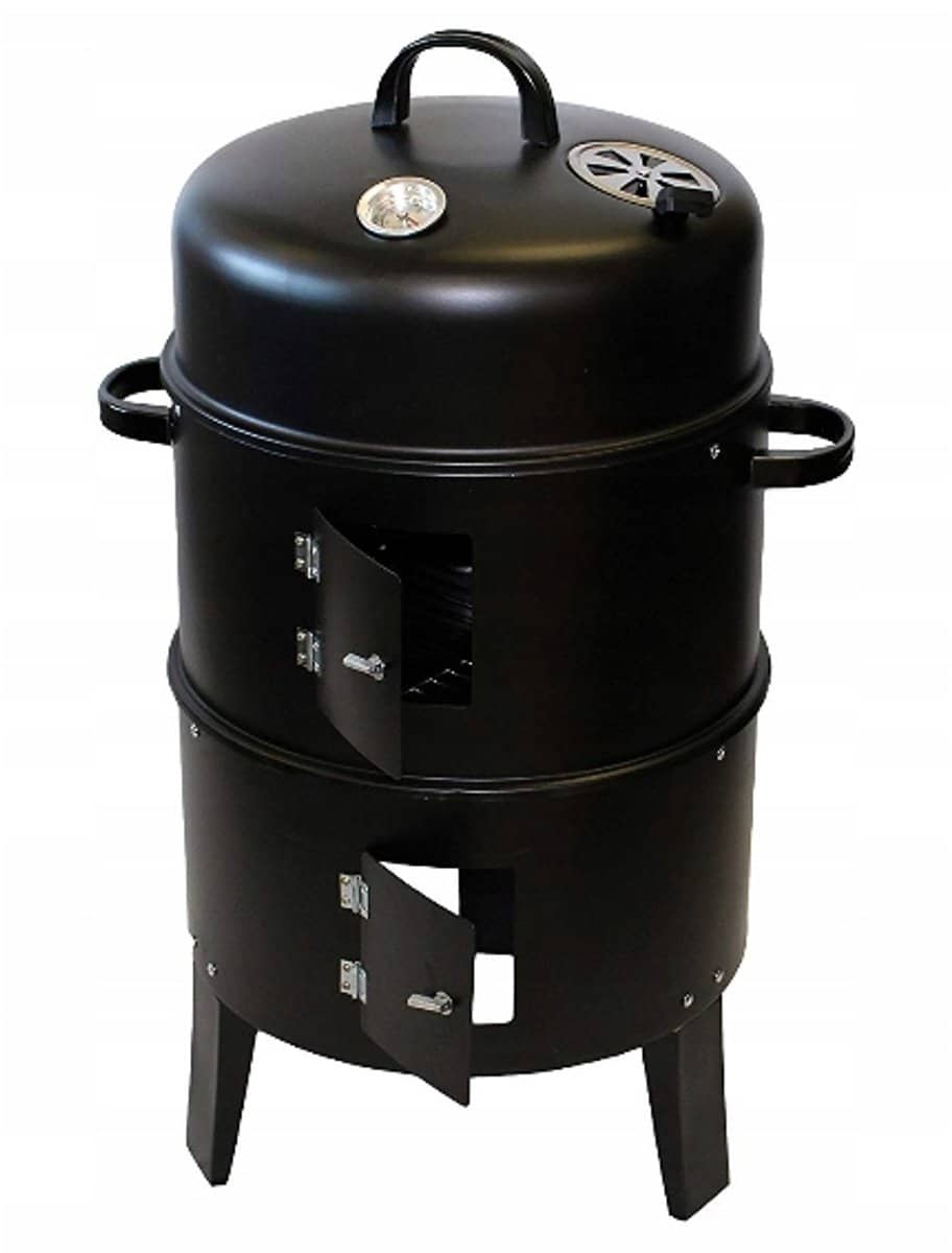 grote ronde houtskool bbq met rookoven, thermometer & rooster