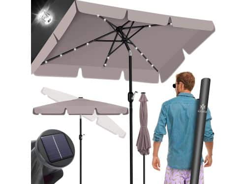 Grote Stokparasol met LED Verlichting, Zwengel en Knikfunctie voor Tuin