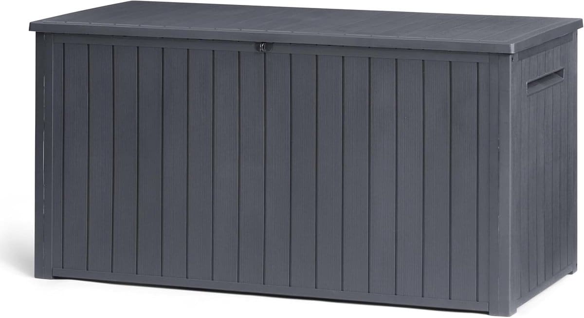 grote tuinopbergbox met houtlook 643l weerbestendig en afsluitbaar