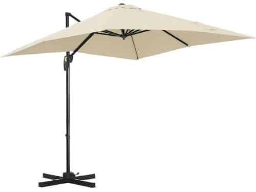 Grote vierkante zweefparasol 2,45x2,45m kantelbaar en 360 graden draaibaar crèmekleurig