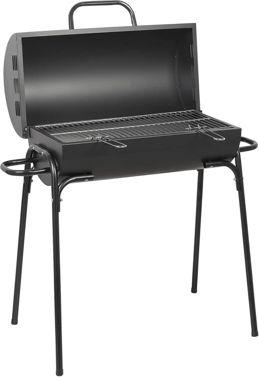 grote zwarte metalen barrel bbq barbecue op houtskool 60cm