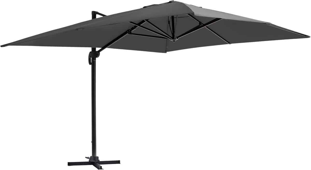 grote zweefparasol 3×4 meter aluminium antracietgrijs 12m² schaduw