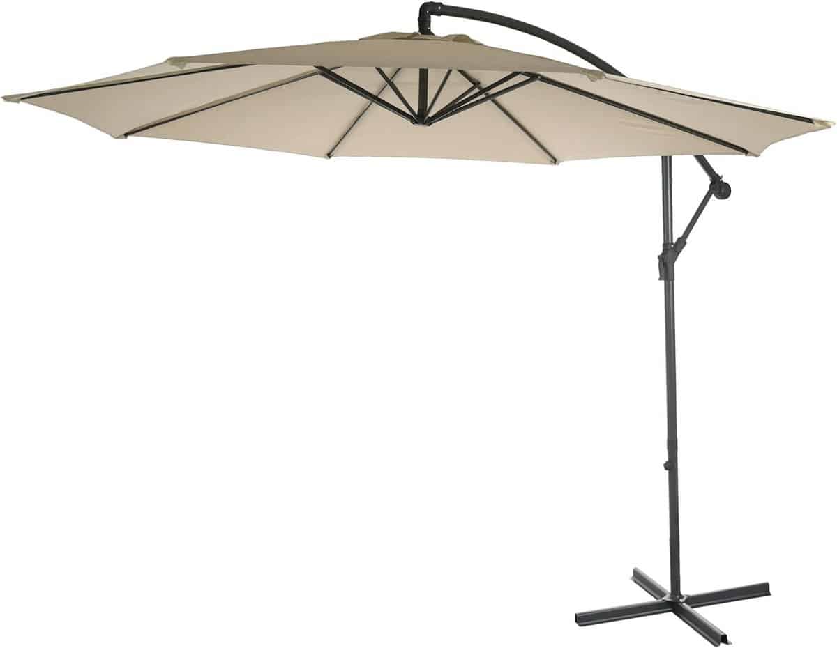 grote zweefparasol Ø 3m kantelbaar met zwengel crème