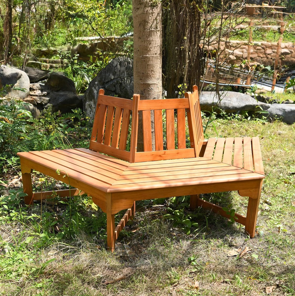 halfronde boombank 155 x 78 x 78 cm eucalyptus hout