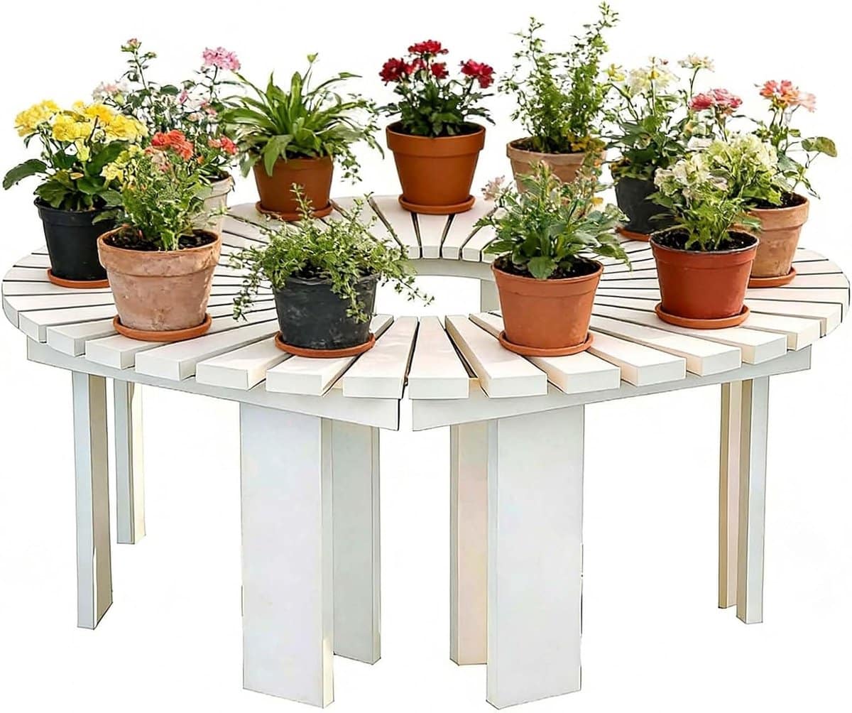 halfronde boombank zitbank buiten ontspannen in tuin