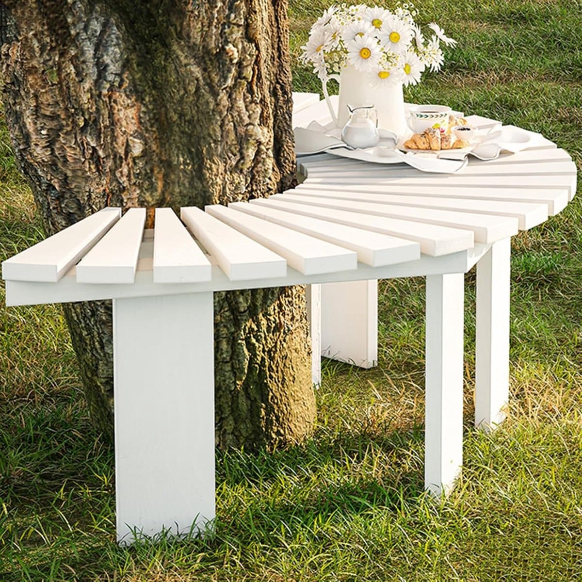 halfronde boombank zitbank buiten ontspanning tuinieren wikkelontwerp