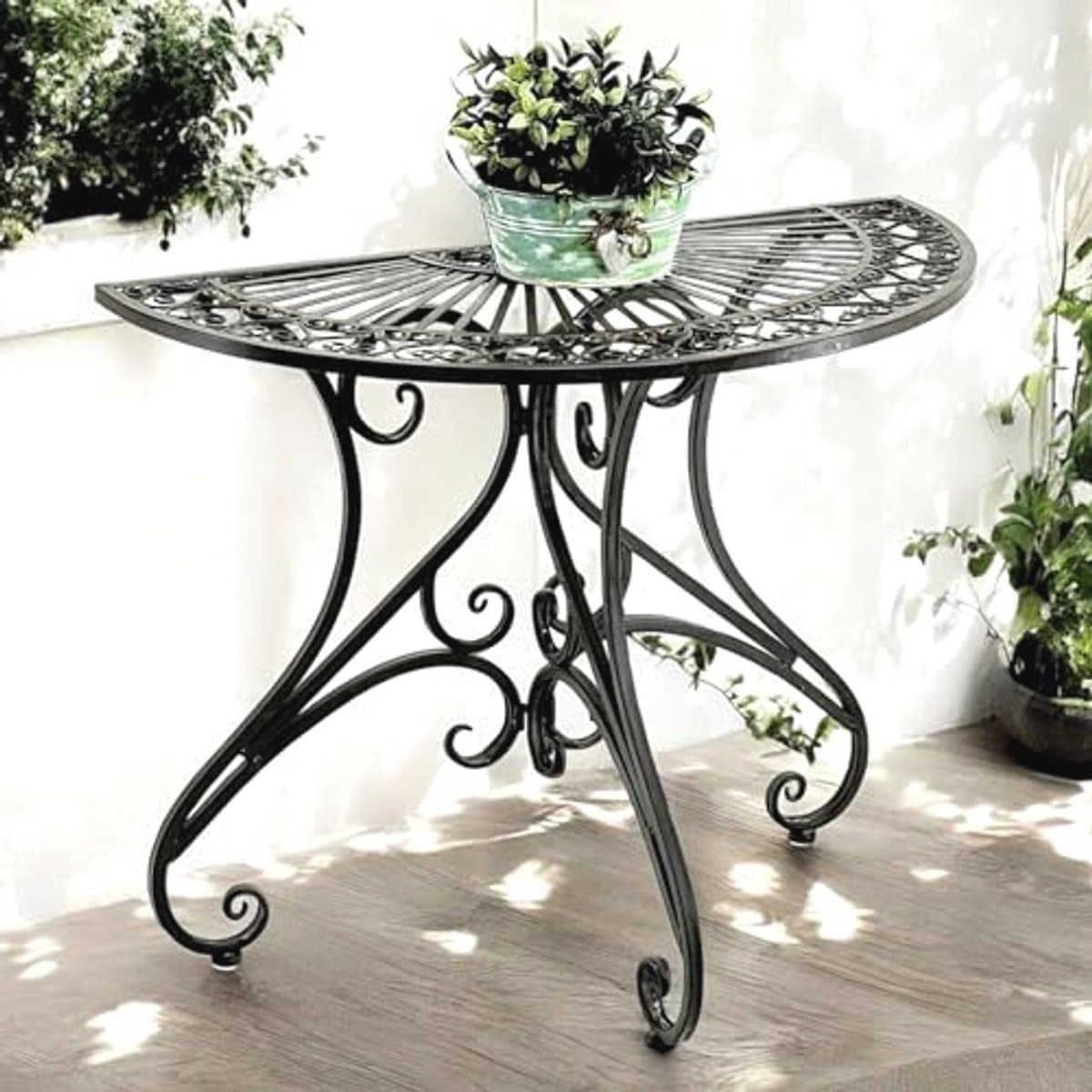 halfronde wandtafel vintage antieke bijzettafel van metaal voor balkon