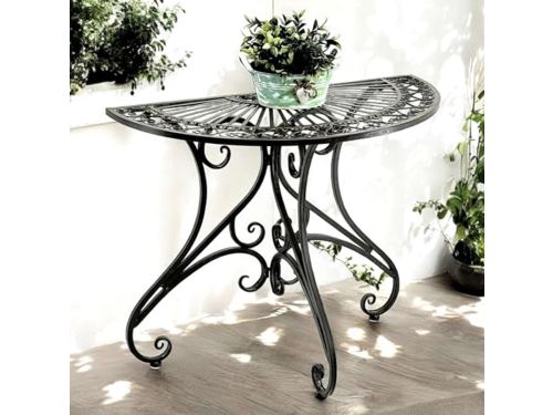 Halfronde Wandtafel - Vintage Antieke Bijzettafel van Metaal voor Balkon
