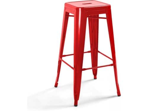 Hoge Metalen Kruk Rood Glanzend - Industrieel Barstoel voor Buiten