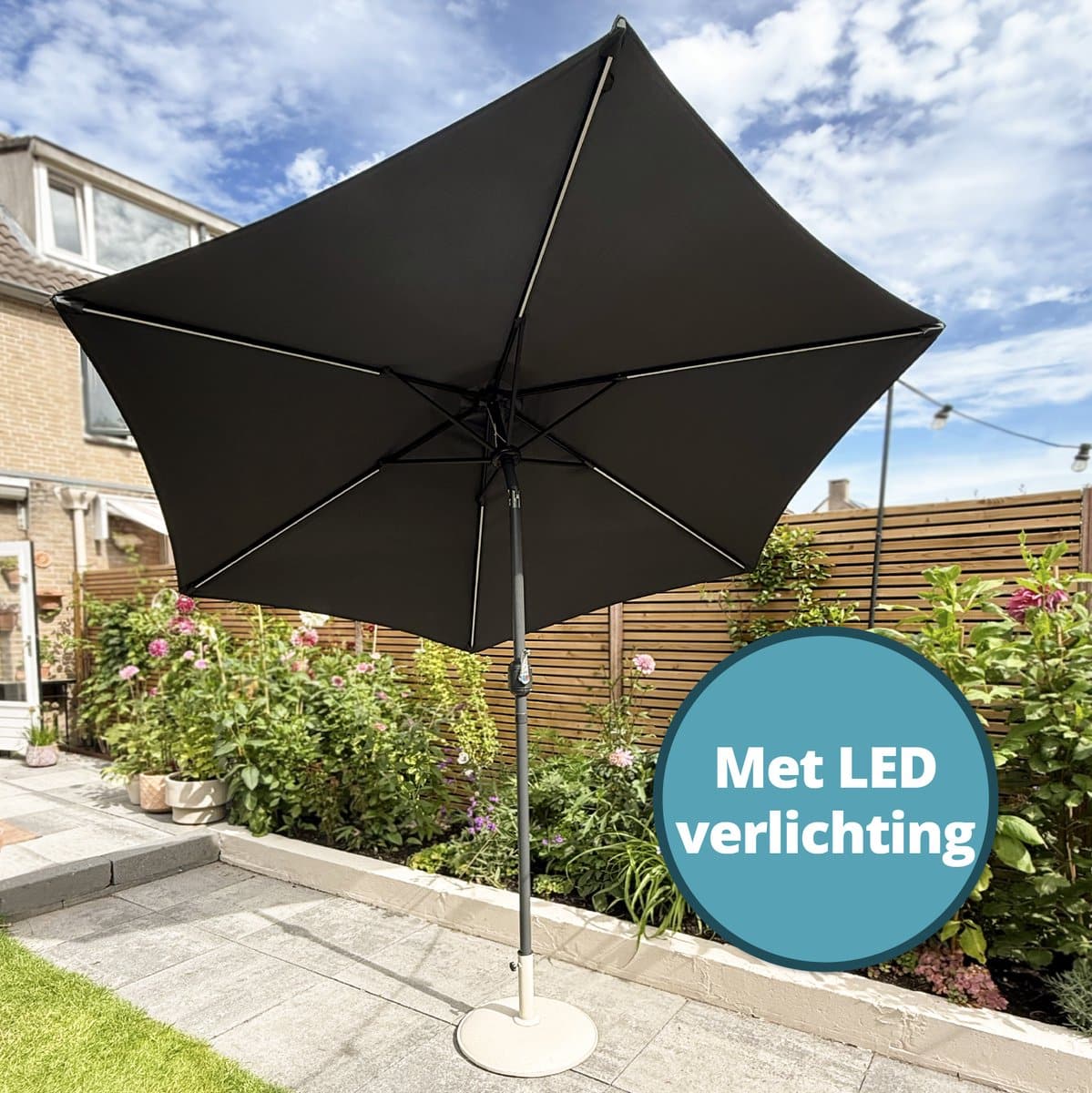 homra parasol met led verlichting 260×240 cm stokparasol