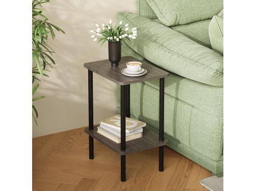 Houten bijzettafel 2 niveaus smal met opbergruimte 40x30x52 cm