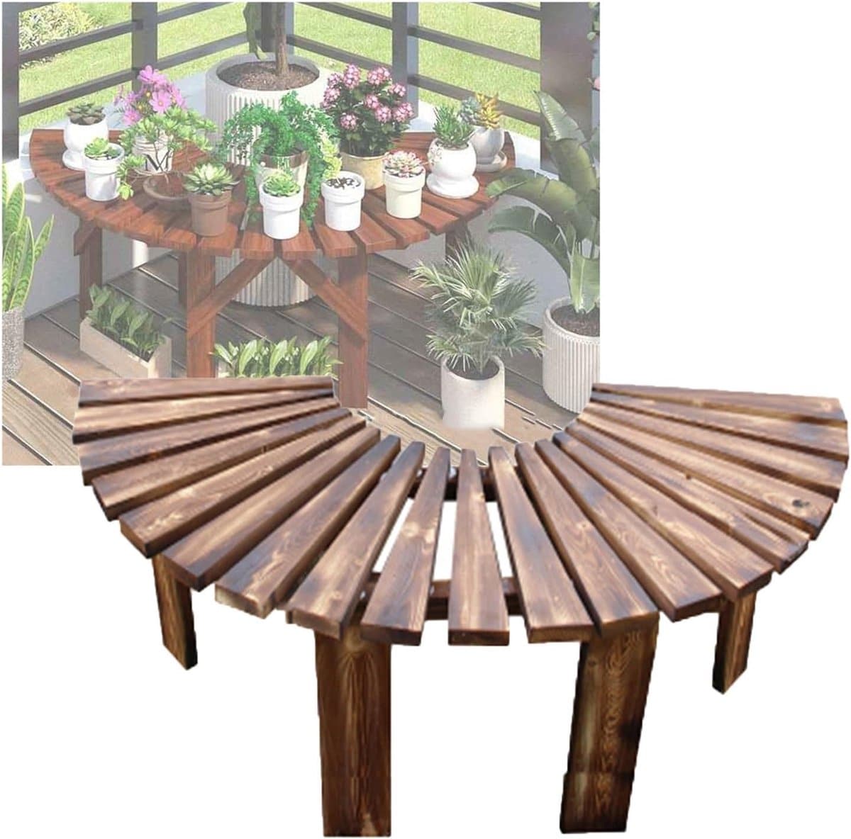 houten boombank parkbank halve cirkel ontspannen buiten